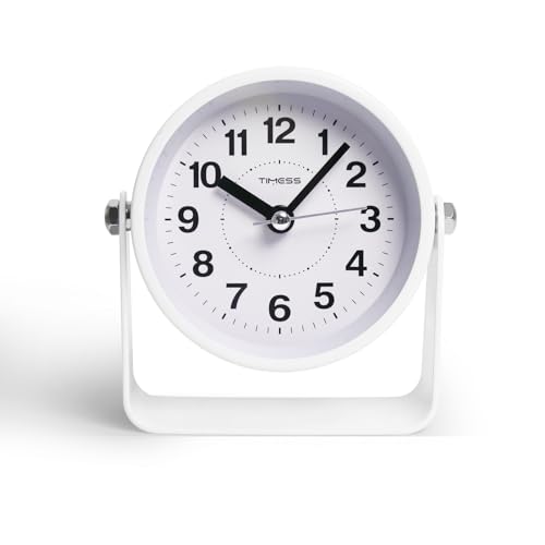 Analog Alarm Clock with Snooze & Light, Silent Non-Ticking, White | On-demand light, quartz movement, battery operated, easy to set, gentle wake alarm, bedside clock for home, travel, or office