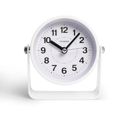 Analog Alarm Clock with Snooze & Light, Silent Non-Ticking, White | On-demand light, quartz movement, battery operated, easy to set, gentle wake alarm, bedside clock for home, travel, or office