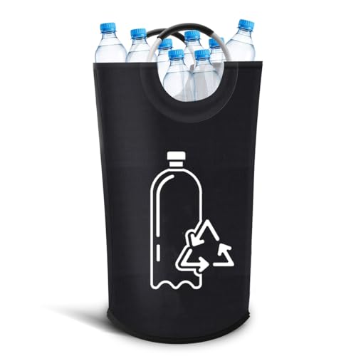 82L Recycling Bin for Kitchen Recycling Bag,Foldable Deposit Bottles Collection Container,Oxford Cloth Storage for Bottles,Cans,Plastic&Glass Heavy Duty,Waterproof Home,Kitchen,Garage,Black