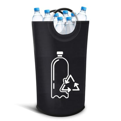 82L Recycling Bin for Kitchen Recycling Bag,Foldable Deposit Bottles Collection Container,Oxford Cloth Storage for Bottles,Cans,Plastic&Glass Heavy Duty,Waterproof Home,Kitchen,Garage,Black
