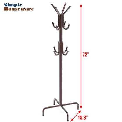 Simple Houseware Standing Coat/Hat Hanger Organizer Rack, 12 Hooks, Bronze | For Entryway, Bedroom, and Hallway