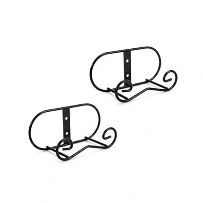 LIONWEI LIONWELI Wall Mount Plate Display Stands - 2 Pack Black Iron Easel Holders - Vertical Wall Hangers for Decorative Plates, Picture Frames, Art