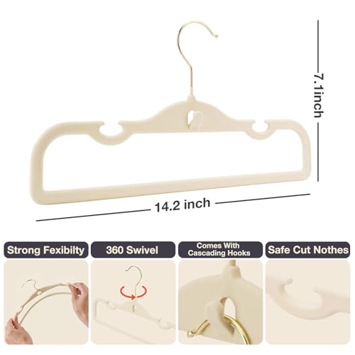 Velvet Pants Hangers 20 Pack Velvet Hangers,Pant Hangers,Non Slip Fabric with Stackable Cascading Hook,Suit for Pants,Jeans,Scarf,Towels,Tank Top,Coat（Beige）