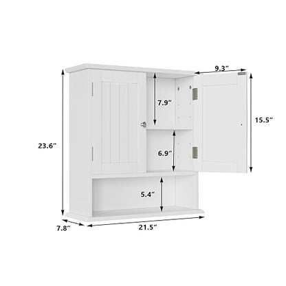 Smuxee White Bathroom Cabinet Wall Mounted, Small Bathroom Medicine Cabinet with 2 Door Adjustable Shelves, Bathroom Wall Cabinet Over Toilet for Laundry Room Kitchen