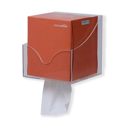 IneVibe Square Tissue Box Holder for Small Spaces Wall Mounted | Place Under Cabinet or Side of Desk, in RV, Bathroom - Acrylic Facial Box Dispenser, Face Down or Sideways in Tight Areas
