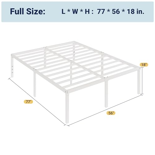 Allewie Full Size Bed Frame, 18 Inch Metal Platform Beds with Storage Space, No Box Spring Needed and Easy Assembly, White