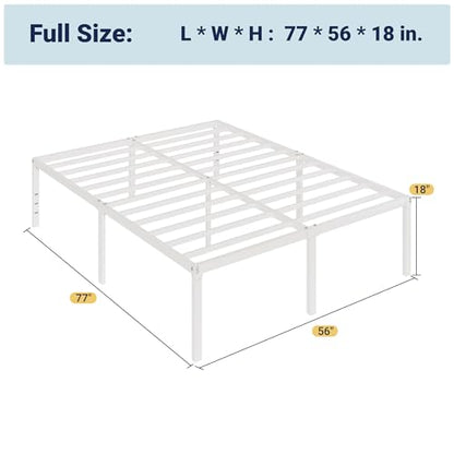 Allewie Full Size Bed Frame, 18 Inch Metal Platform Beds with Storage Space, No Box Spring Needed and Easy Assembly, White