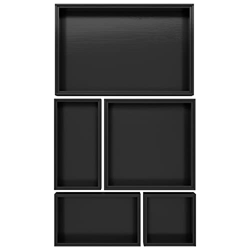 Black Bamboo Bathroom Drawer Organizer, Wooden Kitchen Utensil Holder Set of 5, Stackable Junk Drawer Organizer Tray, Multi-Use Storage Bins Boxs Dividers for Home, Office, Clothing, Makeup, Jewelry