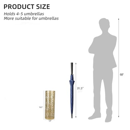 Metal Round Umbrella Stand Rack,Free Standing Umbrella Holder Bin, Canes Walking Sticks Holder for Entryway, Home, Office,Gold