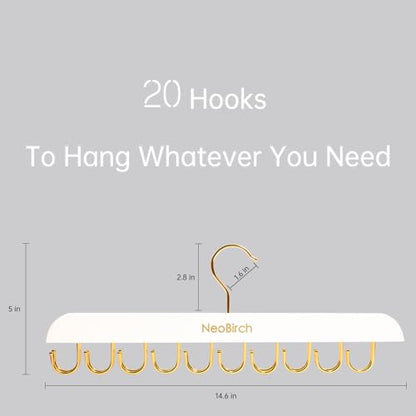 2 Pack White Wooden Bra Hanger Space Saving Closet Organizer for Tank Top | Multi golden hooks hold belts, caps,camis, swimwear, hats, ties,scarves and lingerie neatly 360° rotating non-Slip