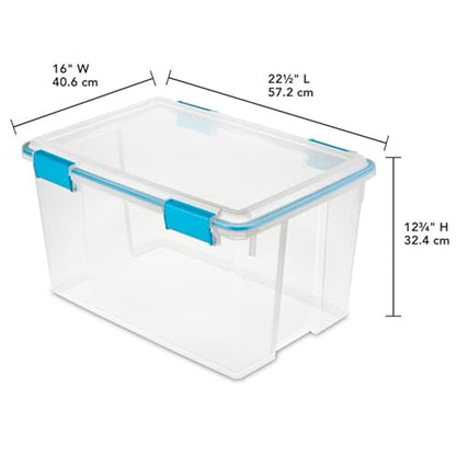 Sterilite 4-Pack 54 Quart Gasket Box, Home Storage Organizer Bins with Lids - Stackable Clear Plastic Containers for Bedroom, Bathroom, Garage, Basement, or Attic