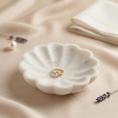 SWADESHI BLESSINGS HandMade Marble Jewelry Tray, Trinket Dish, Catch-all,5" | 100% Natural Marble Bowl- Organizes Rings, Earrings, Bracelets & Keys, Gift-Ready for Mother Sister Daughter on all Occasions