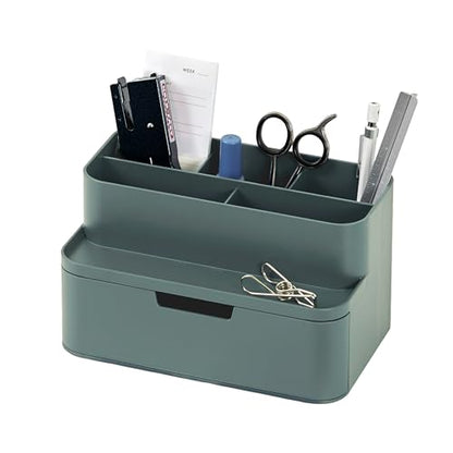 BLUE GINKGO Compact Desk Organizer, Green, Made in Korea | 5 Compartments. Half Drawer. Space-Saving.