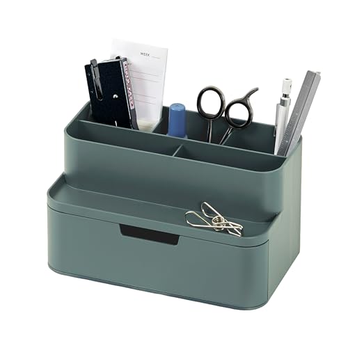 BLUE GINKGO Compact Desk Organizer, Green, Made in Korea | 5 Compartments. Half Drawer. Space-Saving.