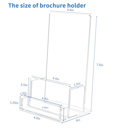 NIUBEE Acrylic Brochure Holder 4‘’, Pamphlet Rack Card Flyer Display Stand | 3mm thick acrylic stand combining brochure holder and business card slot, stable freestanding design for commercial scenes
