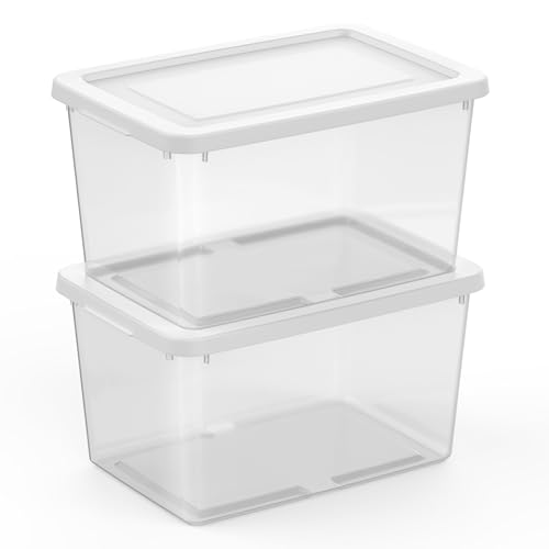 Sterilite Storage Box, Stackable Clear Plastic Bins, 20 Quart, 6-Pack | Heavy-Duty Organizing Containers with Snap-On Lids for Closet, Bathroom, and Office