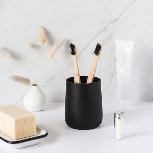 Yew Design Matte Black Bathroom Toothbrush Holder Cup - Round