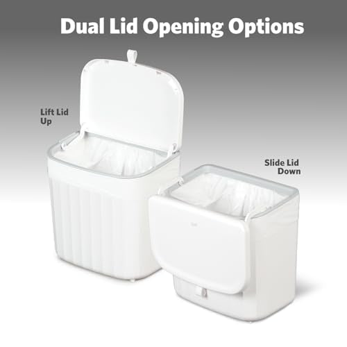 Glad Roomate Under Counter Waste Bin | Space Saving Small Trash Can for Kitchen Cabinet, Bathroom or Office | Dual Lid for Ease of Opening, 7 Liter, White
