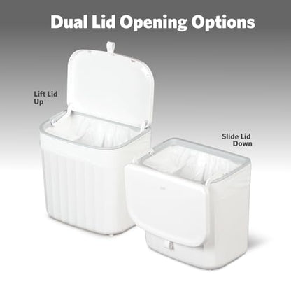 Glad Roomate Under Counter Waste Bin | Space Saving Small Trash Can for Kitchen Cabinet, Bathroom or Office | Dual Lid for Ease of Opening, 7 Liter, White