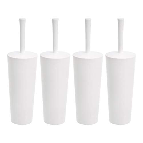 Amazon Basics Toilet Brush and Holder Set, Heavy-Duty Bristle Scrub Brushes with Non-Slip Handle, White, 4-Pack