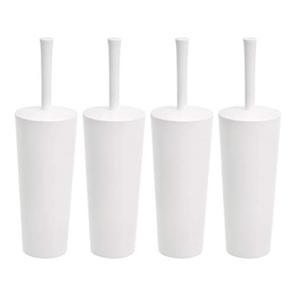 Amazon Basics Toilet Brush and Holder Set, Heavy-Duty Bristle Scrub Brushes with Non-Slip Handle, White, 4-Pack