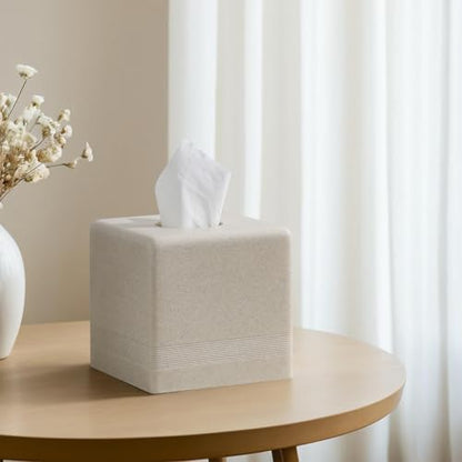 Tissue Box Cover Square, Sandstone Look Facial Tissue Holder,Beige | Simple Modern Cube Toilet Paper Holder Case Dispenser,Home Decorative,for Bathroom Bedroom Living Room Office Hotel Cafe Bar