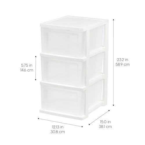 IRIS USA 3-Drawer Slim Narrow Storage Organizer, 2-Pack, White/Clear | Organize craft supplies, school essentials, beauty items, and small household accessories with compact drawer storage