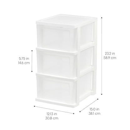 IRIS USA 3-Drawer Slim Narrow Storage Organizer, 2-Pack, White/Clear | Organize craft supplies, school essentials, beauty items, and small household accessories with compact drawer storage