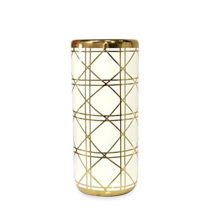 ZOEJADE 18”H Ceramic Umbrella Stand Modern Style Floor Vase for Entryway | Porcelain Umbrella Holder Contemporary Floor Vase for Storing Canes Walking Sticks for Entryway Indoor Home Decor White Gold