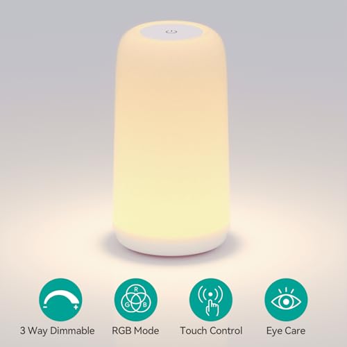 Touch Bedside Table LED Lamp, [Sleek Design & RGB Mode] Multi-Color Dimmable with Warm White Lights, Birthday Gifts for Women Mom, Smart Nightstand Small Lamp for Bedroom Living Room Home Decor