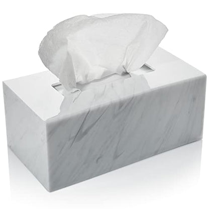 Acrylic Tissue Box Holder, Clear Dispenser for Facial Tissues, Napkins, and Dryer Sheets. Perfect for Bathrooms, Desks, Countertops, Vanities, Bedrooms, and Nightstands (Rectangle, Marble)