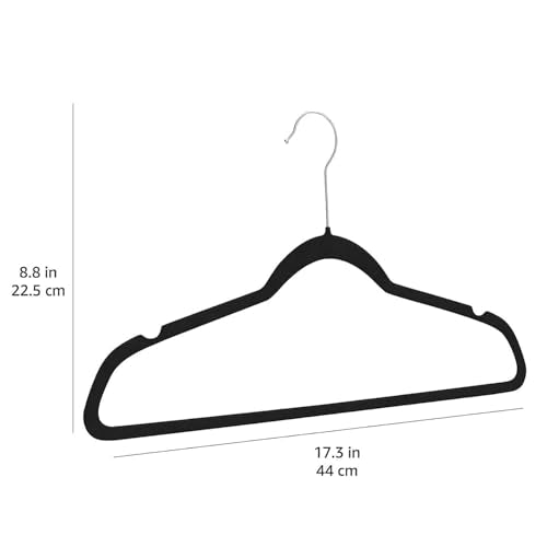 Amazon Basics Slim Velvet Non-Slip Space Saving Suit Clothes Hangers for Closet Organization, Black/Silver, 30-Pack