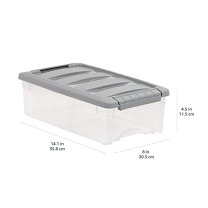 Amazon Basics Plastic Storage Containers with Secure Latching Lids, Stackable Organization Bins, Clear/Grey, 5 Quart, Set of 10