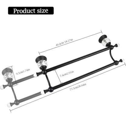 Crystal Black Towel Holder Double Adjustable Towel Bar 13 to 25 Inch, Towel Rack Rail for Bathroom Wall Mounted