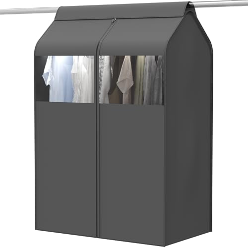 Simple Houseware 30"W x 54"H Garment Cover with Bottom Seal & Clear Window | for Clothes Rack/Closet/Hanging Clothes, Dark Gray