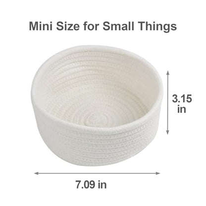 Small Woven Cotton Rope Baskets, Set of 3, White | Cute Mini Round Baskets, Gift and Storage Baskets, Nursery Organizer, Bathroom Bins, Decorative Boho Decor Tiny Baskets
