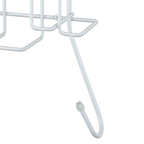 Sunbeam Laundry Room Metal Over the Door Hanging Ironing Board Holder and Organizer, Holds Standard Size Iron, Board, Spray Bottles, Starch, Fabric softener, White finish