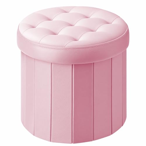 Round Storage Ottoman, 14" Folding Velvet Foot Sto... (Pink 1 Pack | Velvet)