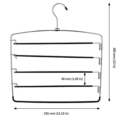 JAPCHET 6 Pack Non Slip Space Saving Pants Hangers - 5 Layers Stainless Steel Swing Arm Clothing Hangers Closet Organizer for Scarfs, Trousers, Ties, Black