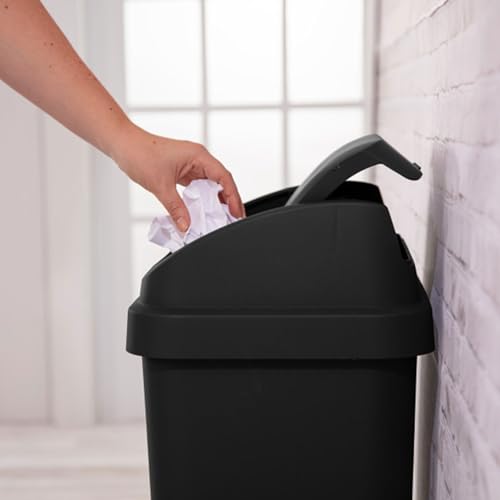 Sterilite Swing Top Wastebasket, Trash Can, 13 Gallon, Black, 4-Pack | Sleek Square Profile Modern Garbage Bin for Kitchen, Bathroom, Garage and Workspace, Fits 13 Gal Liners