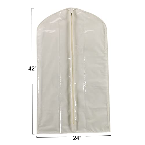 Household Essentials 311393 Hanging Garment Bag | Suit and Jacket Protector | Natural Cotton Canvas with Clear Vinyl Cover, Off-White
