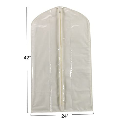 Household Essentials 311393 Hanging Garment Bag | Suit and Jacket Protector | Natural Cotton Canvas with Clear Vinyl Cover, Off-White