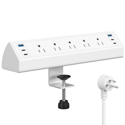 Jgstkcity Desk Clamp Power Strip USB C,Table Surge Protector | 1200J,Total 40W Charging Hub,5 Outlets & 6 USB,6FT Extension Cord,Fits 1.96" Desktop Edge,Office,Gaming,Dorm,White