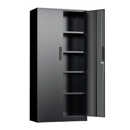 Black Metal Storage Cabinet, 72" Locking Steel Cabinets with 2 Door and 4 Adjustable Shelves, Tall Metal Cabinet for Home Office, Garage, Warehouse