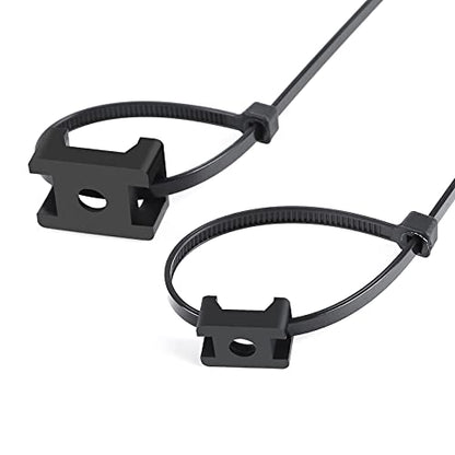 100 Pcs Cable Zip Tie Saddle Type Mounts Base with 8" Cable Ties Tapping Screw, Wire Cable Clips Organizer Holders Clamps Black
