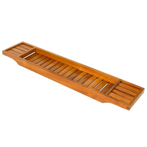 VaeFae Non-Expandable Teak Bathtub Tray, 33.8" x 6" x 1.8" | Bath Tub Wood Table for Tub, Wood Bath Table for Reading, Wine, Spa Gift for Women, Wooden Bathroom tray