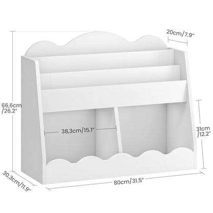 Kids Bookshelf and Toy Storage, Children's Bookcase with 2 Toy Cubes, Toddler Book Shelf for Kids Room, Wooden Book Organizer, for Playroom, Nursery, Living Room, White MCW15WB