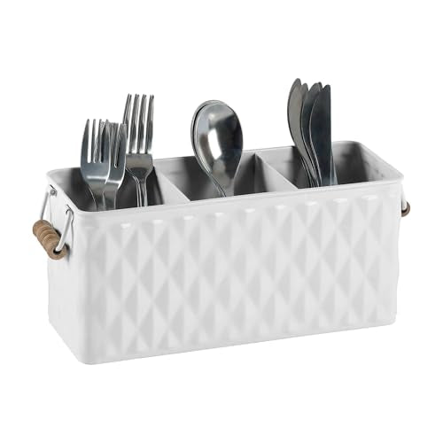 White Silverware Caddy for Party, Kitchen Flatware... (Diamond White | Iron, Wood)