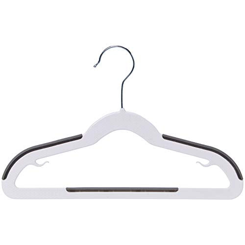 Amazon Basics Plastic Kids Clothes Hangers, Non-Slip, White and Black, 12.8" x 8" x 0.2", 30-Pack