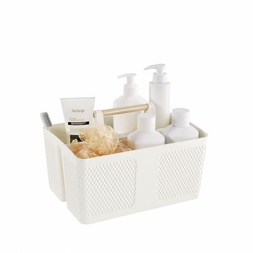 Shower Caddy Portable and Cleaning Caddy Organizer for Bathroom, Kitchen,Toiletries Storage, Caddy organizer with handle, Rust-Resistant, Durable Material(Milky White, 9.36"L×7.73"W×7.24"H)